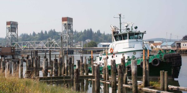 Bridge and tugboat in Aberdeen, Washington